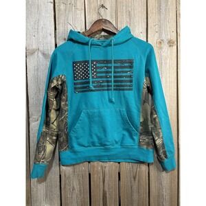 Trail Crest Women's Small Teal Camo Hoodie Outdoor Hunting Pullover